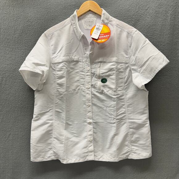 LL Bean SunSmart Shirt Womens XL White Button Up Coastal UPF 50+ Vented NEW - Picture 1 of 9